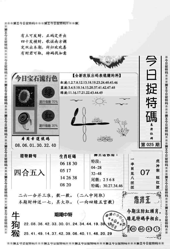 025期狮王今日抓特码[图]