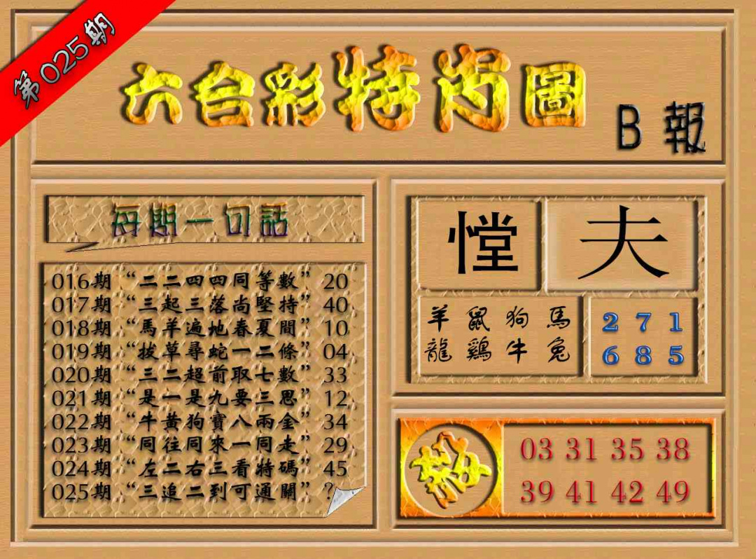 025期六合彩特肖图（B报）[图]