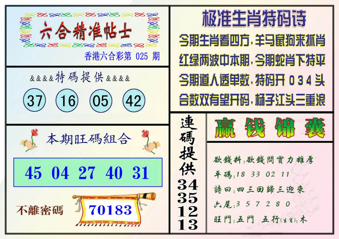 025期精准贴士[图]