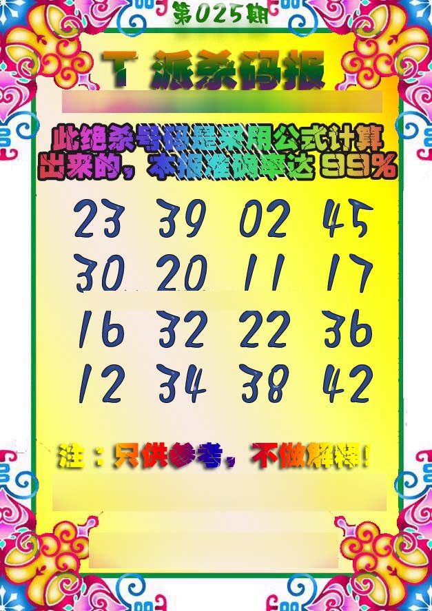 025期T派杀码报[图]